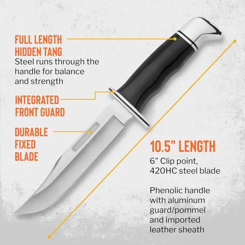 Miniatura 4 de Buck Knives Cuchillo de caza especial 119, hoja fija de 6 pulgadas, diseño de espiga completa, mango fenólico, hoja de punta de clip de acero