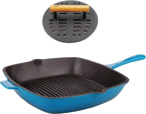 Miniatura 5 de BergHOFF Cast Iron2Piece Grill Set - Prensa para parrilla y prensa para carne, rojo