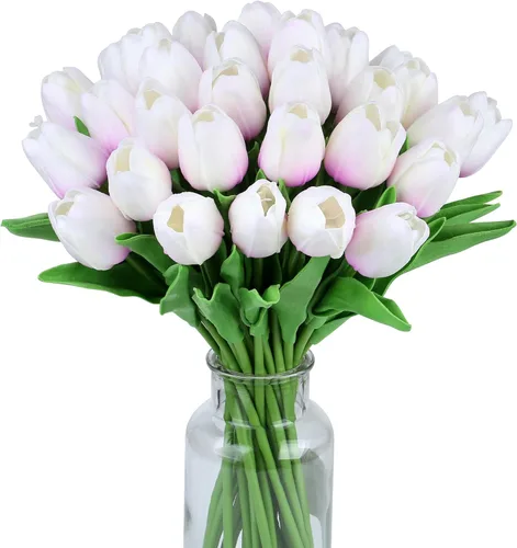 Miniatura 29 de SITUMEIZI 15 piezas de flores blancas artificiales, tulipanes artificiales de poliuretano de 14 pulgadas a granel para el hogar, cocina, Pascua