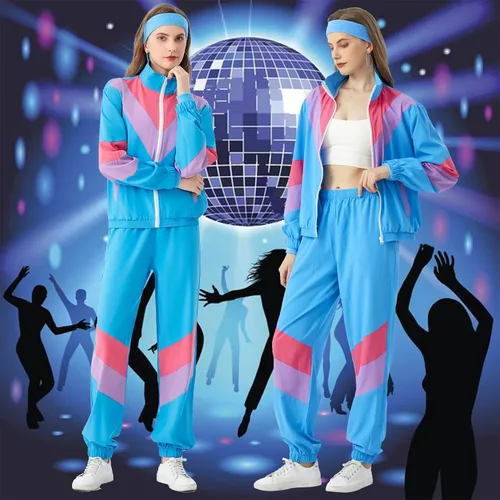 Miniatura 4 de Traje deportivo de los años 80 para mujer, traje de los años 80 y 90, traje retro rompevientos de 2 piezas, conjunto de chándal con chaqueta