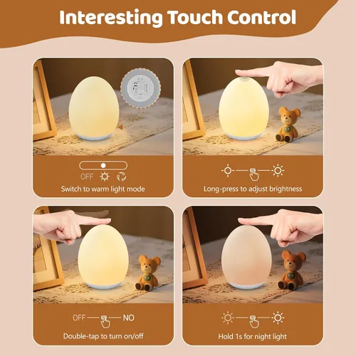 Miniatura 6 de MediAcous Luz nocturna para niños, Luz de Huevo para Bebé para guardería, 7 colores cambiantes y atenuación continua, lámpara nocturna táctil
