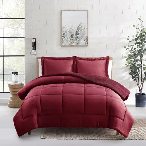Miniatura 2 de Sweet Home Collection Juego de edredón Sherpa de 3 piezas tamaño King, conjunto de ropa de cama de felpa con textura de sherpa suave y fundas a