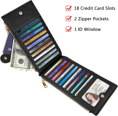 Miniatura 5 de Billetera de mujer con bloqueo RFID de gran capacidad, organizador multitarjetas, billetera plegable para mujer con bolsillo con cremallera