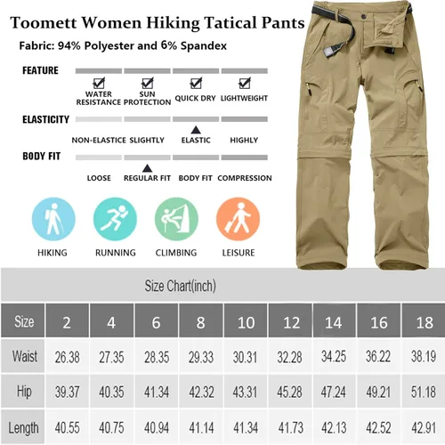 Miniatura 8 de Pantalones deportivos convertibles de senderismo para mujer, elásticos, de secado rápido, ligeros, con cremallera, pantalones para safari, viajes