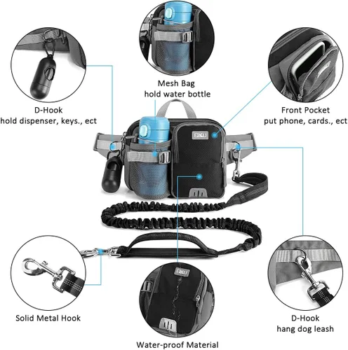 Miniatura 3 de ETACCU Correa para perros manos libres con bolsillo para teléfono, soporte para botella de agua - Cinturón ajustable de 19-38 pulgadas Correa
