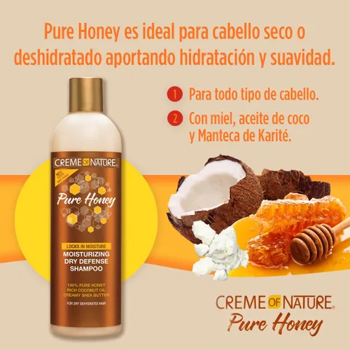 Miniatura 3 de Creme of Nature Champú hidratante Pure Honey Dry Defense, limpia y restaura suavemente la humedad, con aceite de coco y manteca de karité