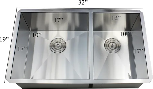 Miniatura 4 de Fregadero de cocina contemporáneo de acero inoxidable de calibre 16, duradero, con doble tazón, con colador de cesta extraíble (32 pulgadas, 60/40)