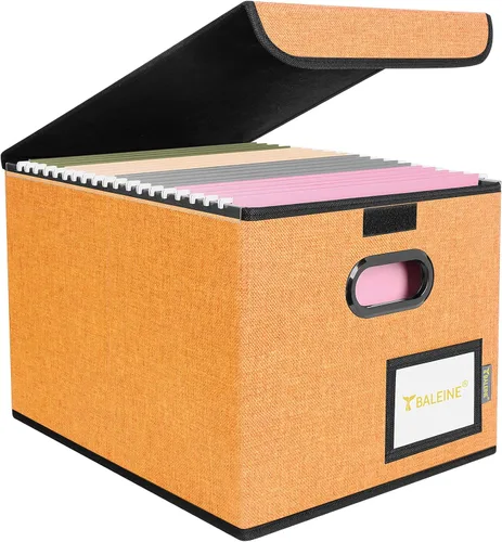 Miniatura 22 de Caja organizadora de archivos Baleine con tapa, organizador de carpetas de archivos plegable con deslizador de plástico, caja de carpetas