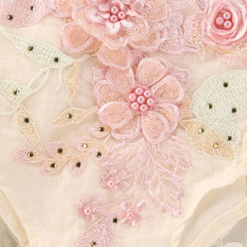 Miniatura 5 de Easisim Conjunto de ropa para bebé recién nacido, con bordado de encaje, halter, espalda descubierta, enterizo, enterizo, conjunto de traje de sol