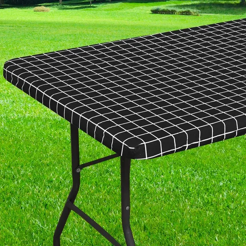 Miniatura 18 de Mantel redondo de vinilo de 36 a 44 pulgadas, mantel elástico impermeable con reverso de franela, mantel de plástico para picnic, campamento, al Café