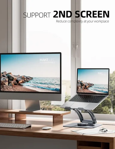 Miniatura 3 de Nulaxy Soporte giratorio de 360° para computadora portátil, elevador ergonómico para portátil con base giratoria ajustable, soporte plegable