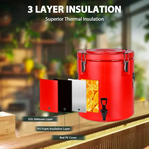 Miniatura 4 de Dispensador de bebidas aislado de 8 galones, dispensador comercial de bebidas frías y calientes con interior de acero inoxidable 304 y boquilla