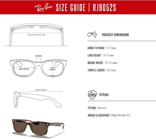 Miniatura 6 de Ray-Ban Junior XS New Wayfarer RJ9052S - Lentes de sol cuadrados para niños y niñas pequeños + paquete con kit DIW