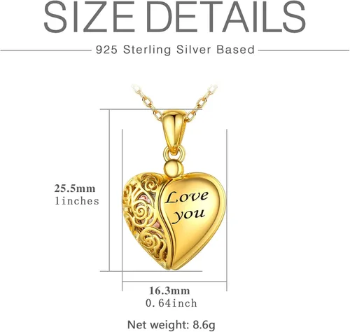 Miniatura 6 de SILVERCUTE Personalized & Engraved Locket Necklace with 18" Chain -Angel Wings Locket, Custom Heart Locket Pendant That Holds Picture, Sterling