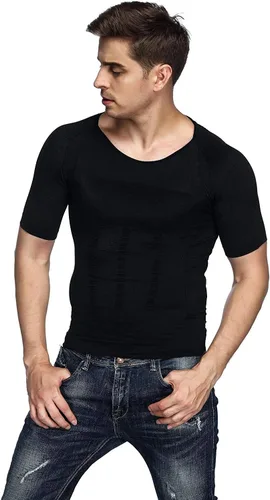 Miniatura 4 de Odoland 3 Pack Men's Body Shaper Slimming Shirt Tummy Vest Thermal Compression Base Layer Slim Muscle Short Sleeve Shapewear