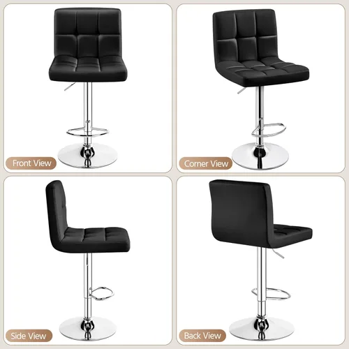 Miniatura 7 de Yaheetech Taburete de bar individual, taburetes giratorios de piel sintética ajustables, taburetes modernos con respaldo y reposapiés, taburetes