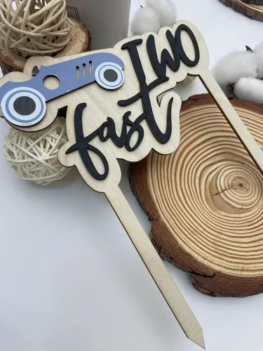 Miniatura 7 de Decoración de madera para tartas de dos autos de carreras, decoración de fiesta de segundo cumpleaños, decoración de pastel de cumpleaños de auto