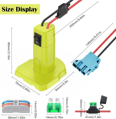 Miniatura 7 de Adaptador de ruedas eléctricas para Ryobi Adaptador de batería de 18 V, kit de convertidor de batería con fusible, interruptor y conector de arnés
