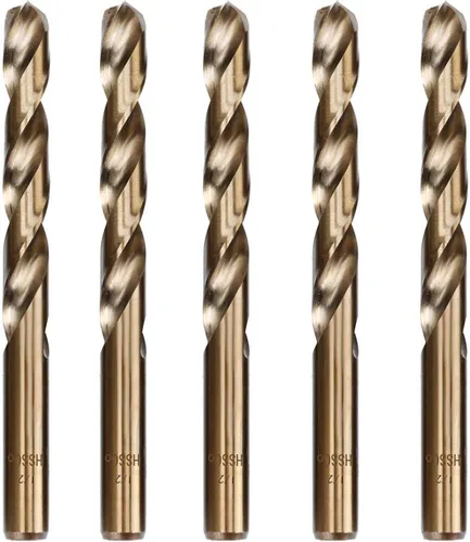 Paquete de 5 brocas helicoidales de 1/2 pulgada para acero inoxidable, acero cobalto M35, longitud de trabajo, flauta de doble torsión, punta