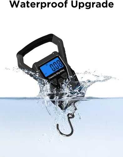Miniatura 4 de HEETA Báscula de pescado digital impermeable con pantalla LCD retroiluminada, 110 libras / 110.2 lbs, báscula portátil para colgar para el hogar