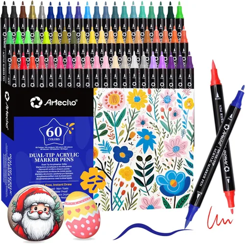 Miniatura 14 de Artecho Bolígrafos de pintura con purpurina, 12 colores acrílicos con purpurina con punta extra fina de 0.028 in para pintura de rocas, piedra
