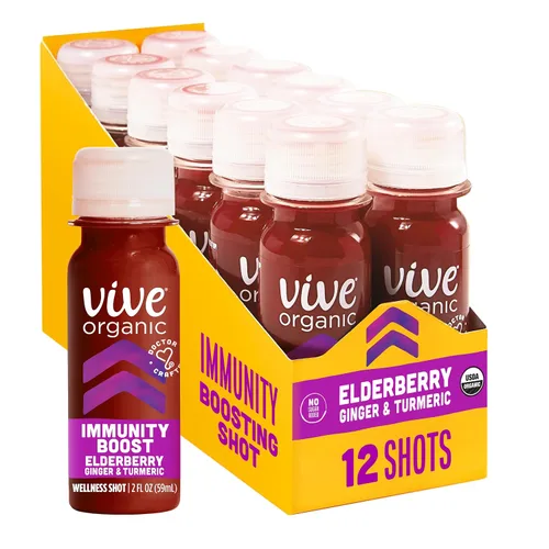 Vive Organic Shot de Saúco para Apoyo Inmunológico, Cúrcuma y Jengibre Prensados en Frío, Sin Gluten, Vegano, Refuerzo de Inmunidad de Saúco, 2 Fl