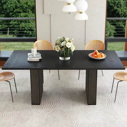 Miniatura 27 de weselon Mesa de comedor extensible de 42 a 105 pulgadas para 4 a 12, mesa de comedor ovalada expandible con base de pedestal estriada y pata