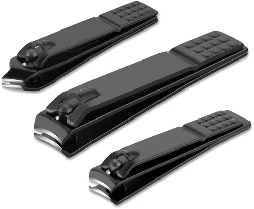 Juego de cortaúñas de acero inoxidable negro mate, uñas gruesas y encarnadas, perfecto 3 cortadores de uñas para hombres y mujeres (negro)