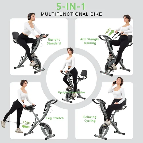 Miniatura 5 de BARWING Bicicleta de Ejercicio Estática para Entrenamiento en Casa, Bicicleta de Interior Plegable de 5 en 1 para Personas Mayores, Capacidad
