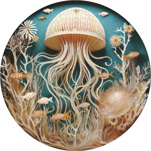 Miniatura 2 de Rompecabezas de medusas oceánicas para adultos de 1000 piezas, rompecabezas de peces marinos azules profundos imposibles, rompecabezas de papel