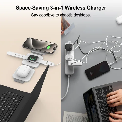 Miniatura 5 de Estación de carga inalámbrica 3 en 1, cargador inalámbrico magnético plegable para dispositivos Apple, almohadilla de carga de viaje para iPhone 17