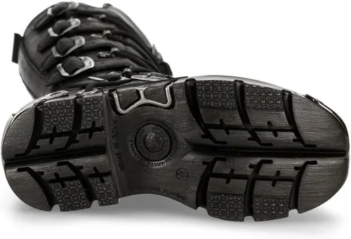 Miniatura 7 de New Rock Botas altas góticas Emo de cuero negro metálico 272-S1 para hombre con cierre de encaje y hebilla