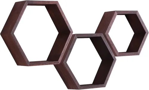 Miniatura 17 de PHOENANCEE - Estantes flotantes hexagonales, juego de 3 estantes de nido de abeja, estantes de pared de madera estilo granja para almacenamiento