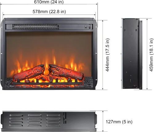 Miniatura 2 de Inserto de chimenea eléctrica de 23 pulgadas, calentador ultrafino con juego de troncos y llama realista, protección contra sobrecalentamiento