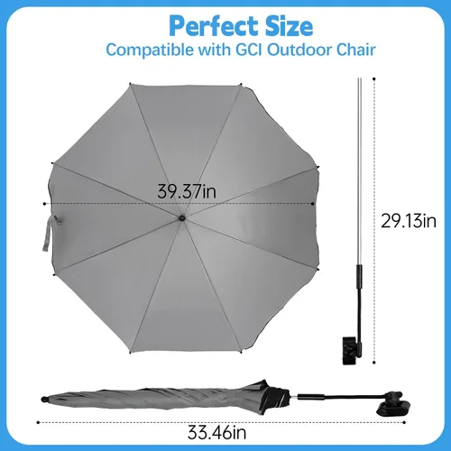Miniatura 6 de Sombrilla para Silla Compatible con GCI - Accesorio para Protección Solar, Sombrilla Portátil para Silla de Playa, con Abrazadera Ajustable y Fácil