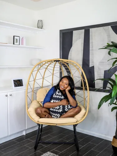 Miniatura 7 de Yitahome Silla con Forma de Huevo con Soporte para Interior y Exterior, Silla de Lounging con Cojín, Silla de Mimbre de Ratán PE Incluye Silla