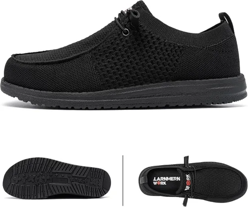 Miniatura 2 de LARNMERN Zapatos con punta de acero para hombre, ligeros, cómodos, para caminar, mocasines con punta de acero