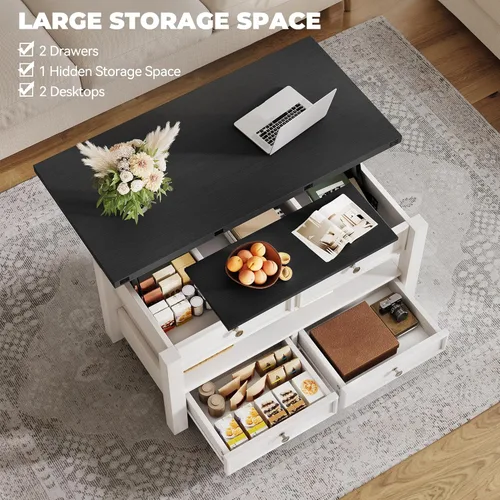 Miniatura 5 de YITAHOME Mesa auxiliar elevable, mesa auxiliar convertible multifunción 4 en 1 con cajones y compartimento oculto, se convierte en mesa de comedor