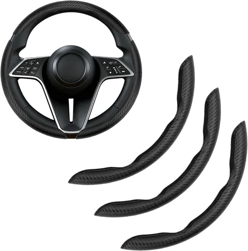 Miniatura 7 de Funda para volante de fibra de carbono, juego de 2 piezas antideslizante con agarre cómodo, diseño de mariposa segmentada, fácil instalación a