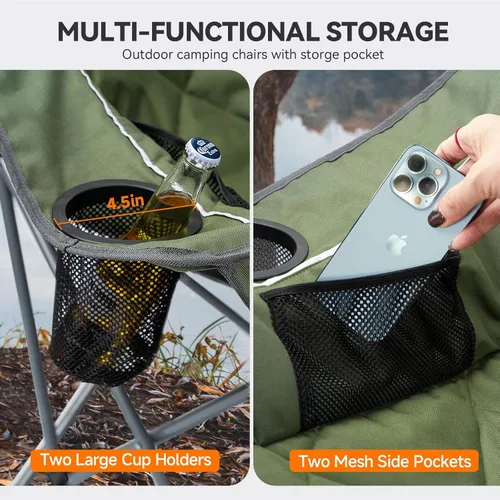 Miniatura 6 de Silla de campamento de gran tamaño para adultos – Silla plegable resistente con portavasos, bolsillo de almacenamiento y bolsa de transporte – Silla