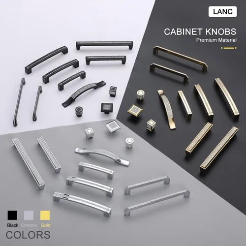 Miniatura 6 de LANC Tiradores de gabinete de cristal negro para cocina y baño, manijas de gabinete para dormitorio, pomo de gabinete negro mate brillante