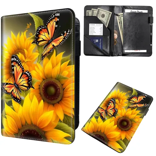 Miniatura 17 de Libreta de pedidos para camarera, cartera de cuero con bolsillo con cremallera oculta, soporte para bolígrafos, lindo organizador para camarera