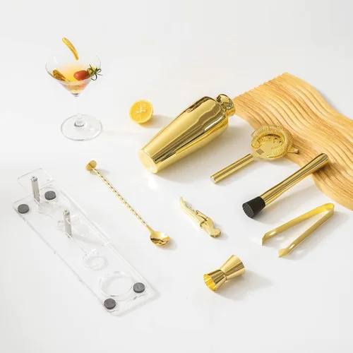 Miniatura 7 de Juego de coctelera con soporte arcílico, kit de barman de mixología para mezclar bebidas Juego de mixología con 7 herramientas de bar Kit