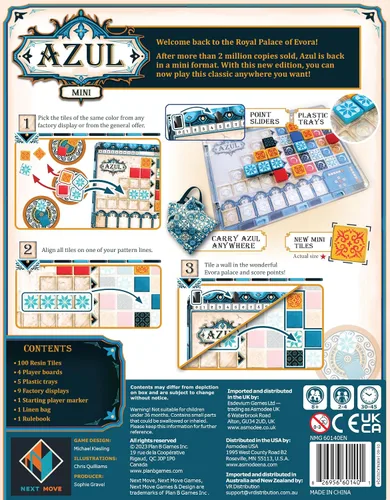 Miniatura 2 de Azul Mini Juego de Mesa - Diversión Portátil de Colocación de Fichas, Juego de Estrategia para Niños y Adultos, Edades 8+, 2-4 Jugadores, Tiempo