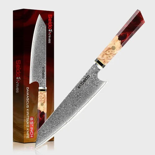 Miniatura 7 de Seido Knives Kiritsuke - Cuchillo de chef de acero Damasco, mango de madera estabilizado con resina epoxi, cuchillo de cocina profesional VG10