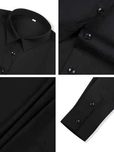 Miniatura 4 de BBIBBI Camisa de vestir elástica de manga larga con botones para mujer, blusa de trabajo casual de negocios (clásica, recortada y alta)