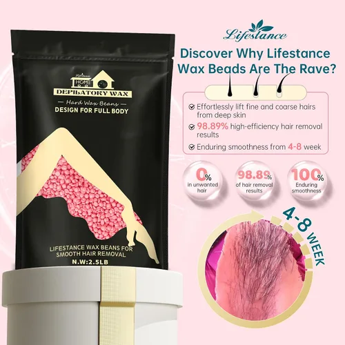 Miniatura 3 de Lifestance Kit de granos de cera para depilación, Rosado, 1.13kg con 30 aplicadores para cejas, cara, axilas, depilación en bikini, para pieles