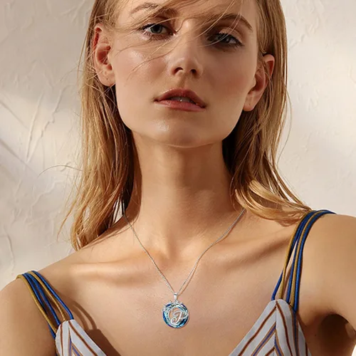 Miniatura 2 de TOUPOP Regalos para mujeres, collar con colgante de letra inicial de la A a la Z con círculo azul, joyería de cristal para mujeres, su madre
