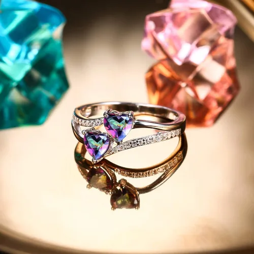 Miniatura 4 de Milacolato Anillo de compromiso de plata de ley 925 para ella 2 encantadores corazones piedras natales bañados en oro blanco joyería tamaño 5-9