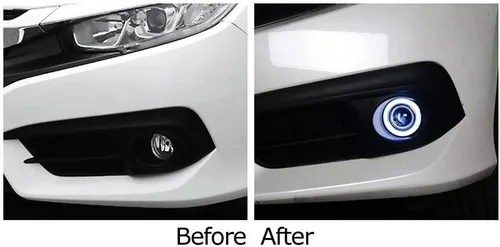 Miniatura 3 de iJDMTOY OEM reemplaza xenón blanco LED halo Angel Eyes proyector lente retrofit faros antiniebla compatibles con Honda Civic Sedan/Coupe/Hatchback